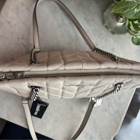 Karl Lagerfeld Chevron Quilted Shoulder Bag - Cream/Gray - Picture 2 of 8